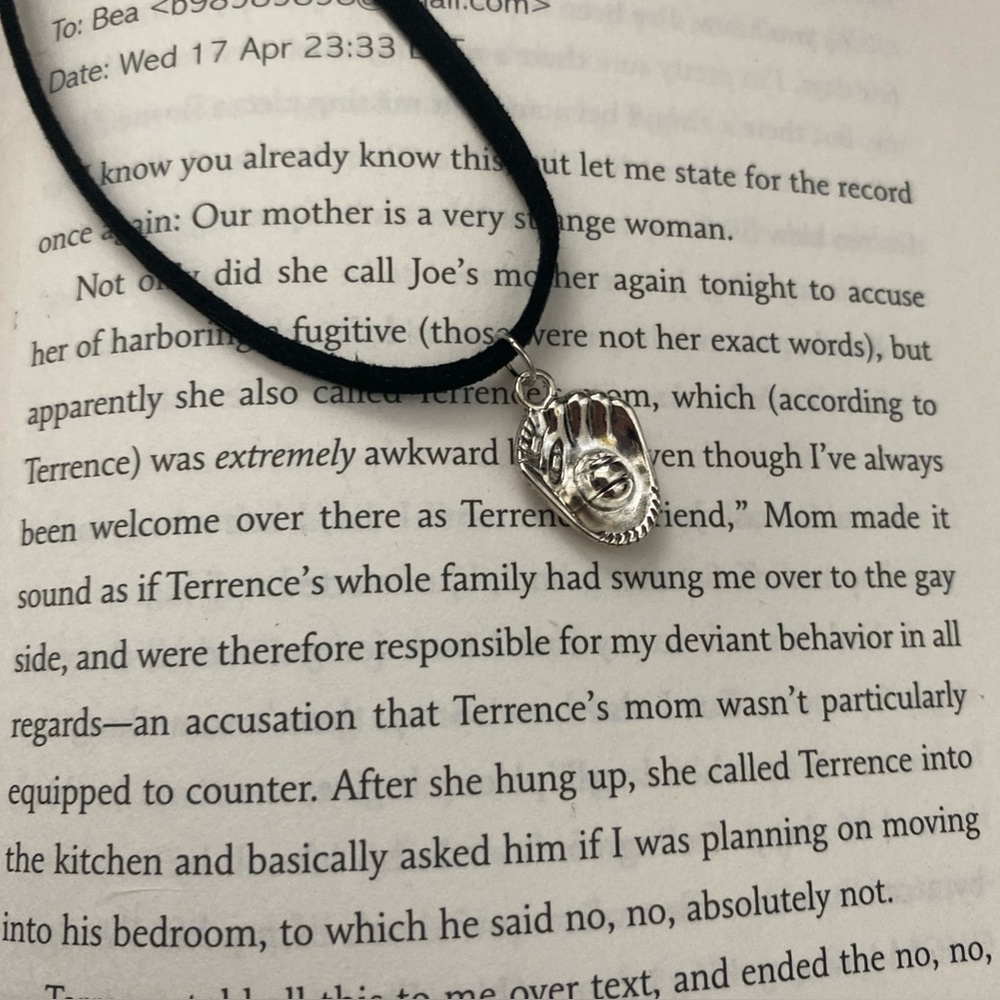 Silver baseball glove charm black suede choker necklace nature jewelry/3 for $15